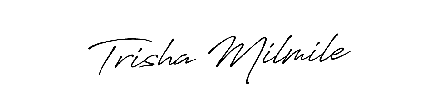 How to make Trisha Milmile name signature. Use Antro_Vectra_Bolder style for creating short signs online. This is the latest handwritten sign. Trisha Milmile signature style 7 images and pictures png