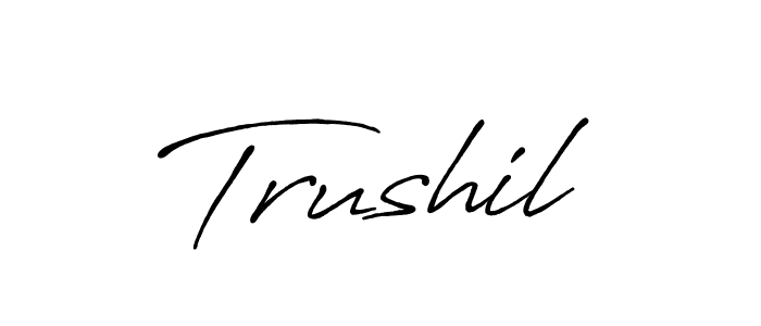 How to make Trushil name signature. Use Antro_Vectra_Bolder style for creating short signs online. This is the latest handwritten sign. Trushil signature style 7 images and pictures png