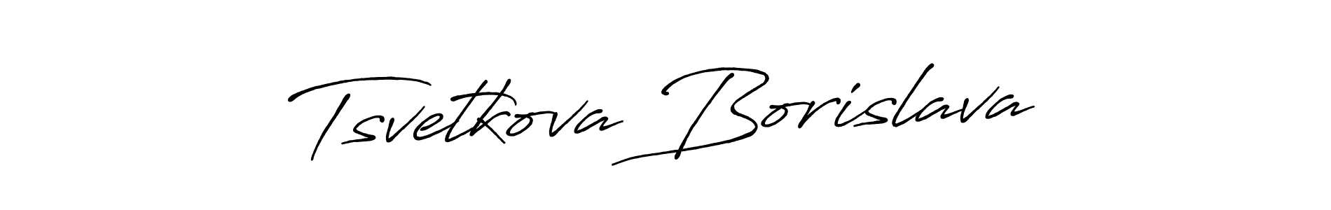 The best way (Antro_Vectra_Bolder) to make a short signature is to pick only two or three words in your name. The name Tsvetkova Borislava include a total of six letters. For converting this name. Tsvetkova Borislava signature style 7 images and pictures png