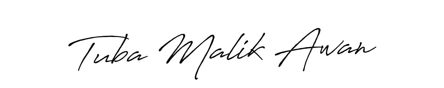 Create a beautiful signature design for name Tuba Malik Awan. With this signature (Antro_Vectra_Bolder) fonts, you can make a handwritten signature for free. Tuba Malik Awan signature style 7 images and pictures png