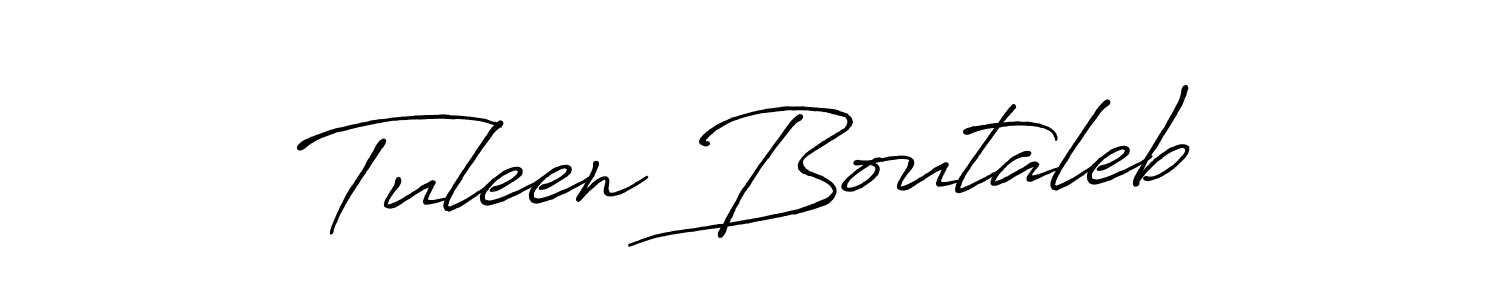 The best way (Antro_Vectra_Bolder) to make a short signature is to pick only two or three words in your name. The name Tuleen Boutaleb include a total of six letters. For converting this name. Tuleen Boutaleb signature style 7 images and pictures png