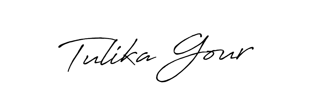 The best way (Antro_Vectra_Bolder) to make a short signature is to pick only two or three words in your name. The name Tulika Gour include a total of six letters. For converting this name. Tulika Gour signature style 7 images and pictures png