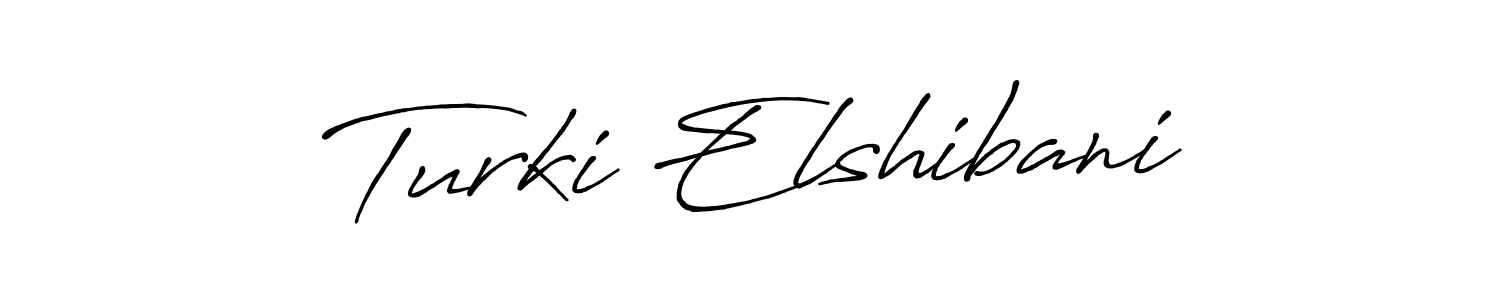 Make a beautiful signature design for name Turki Elshibani. With this signature (Antro_Vectra_Bolder) style, you can create a handwritten signature for free. Turki Elshibani signature style 7 images and pictures png