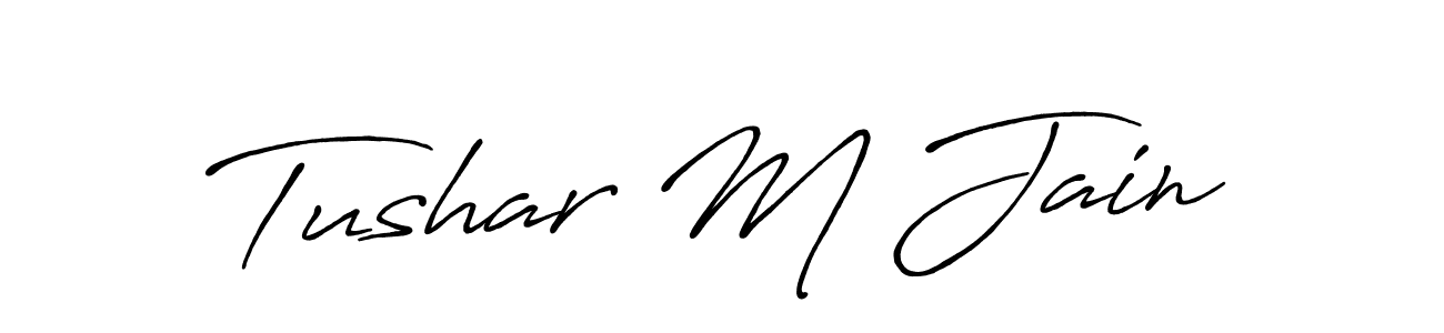 The best way (Antro_Vectra_Bolder) to make a short signature is to pick only two or three words in your name. The name Tushar M Jain include a total of six letters. For converting this name. Tushar M Jain signature style 7 images and pictures png