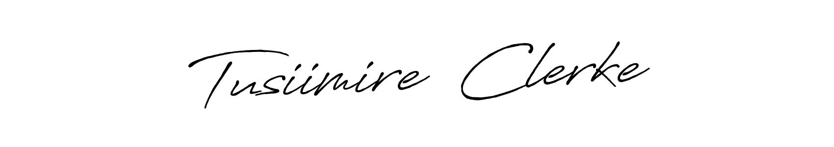 The best way (Antro_Vectra_Bolder) to make a short signature is to pick only two or three words in your name. The name Tusiimire  Clerke include a total of six letters. For converting this name. Tusiimire  Clerke signature style 7 images and pictures png