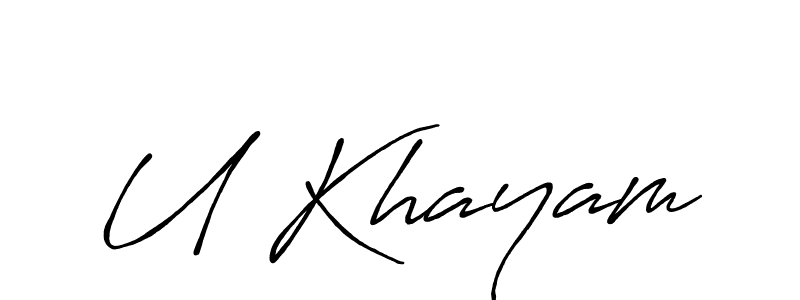 Also You can easily find your signature by using the search form. We will create U Khayam name handwritten signature images for you free of cost using Antro_Vectra_Bolder sign style. U Khayam signature style 7 images and pictures png