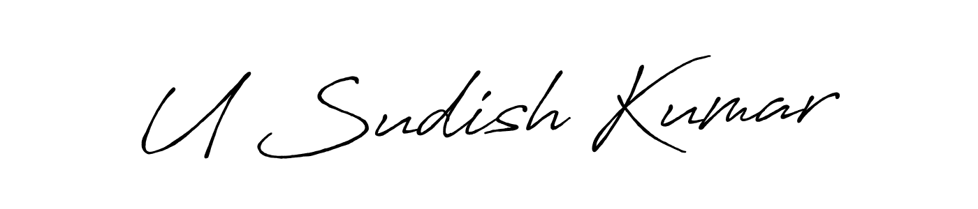 The best way (Antro_Vectra_Bolder) to make a short signature is to pick only two or three words in your name. The name U Sudish Kumar include a total of six letters. For converting this name. U Sudish Kumar signature style 7 images and pictures png