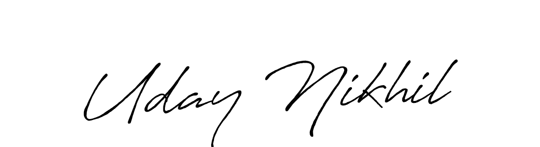 The best way (Antro_Vectra_Bolder) to make a short signature is to pick only two or three words in your name. The name Uday Nikhil include a total of six letters. For converting this name. Uday Nikhil signature style 7 images and pictures png