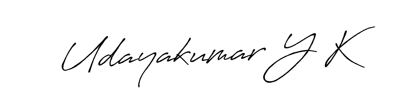 The best way (Antro_Vectra_Bolder) to make a short signature is to pick only two or three words in your name. The name Udayakumar Y K include a total of six letters. For converting this name. Udayakumar Y K signature style 7 images and pictures png