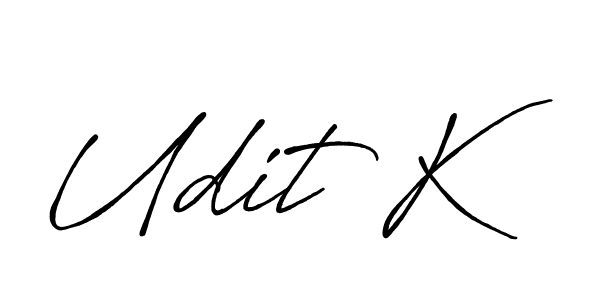 How to make Udit K name signature. Use Antro_Vectra_Bolder style for creating short signs online. This is the latest handwritten sign. Udit K signature style 7 images and pictures png