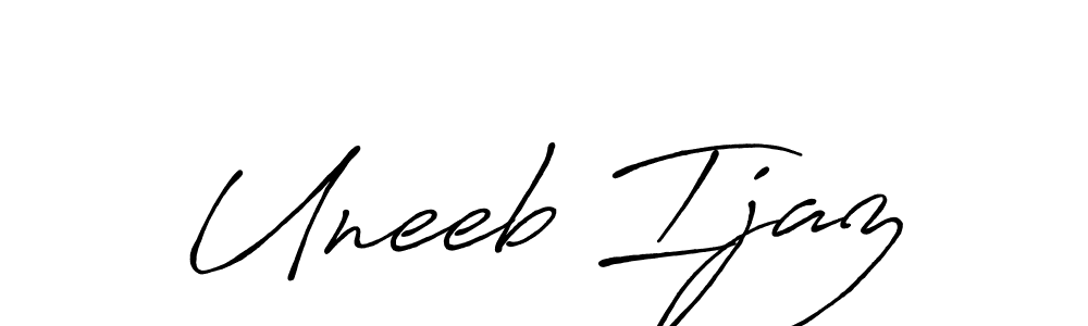 You should practise on your own different ways (Antro_Vectra_Bolder) to write your name (Uneeb Ijaz) in signature. don't let someone else do it for you. Uneeb Ijaz signature style 7 images and pictures png