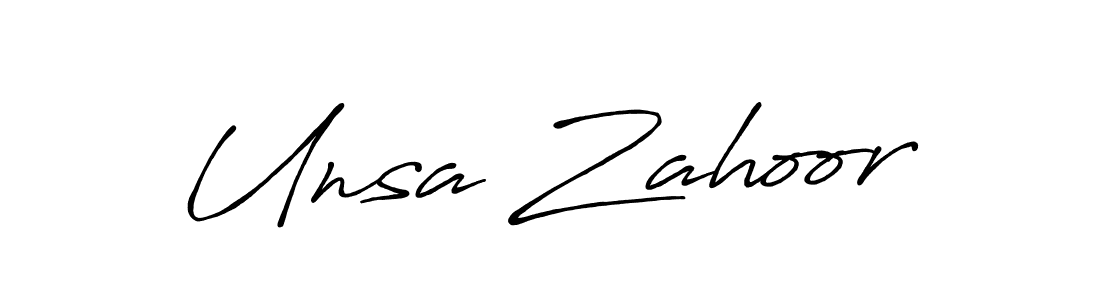 How to make Unsa Zahoor name signature. Use Antro_Vectra_Bolder style for creating short signs online. This is the latest handwritten sign. Unsa Zahoor signature style 7 images and pictures png