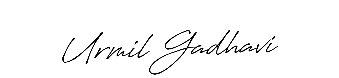 How to make Urmil Gadhavi name signature. Use Antro_Vectra_Bolder style for creating short signs online. This is the latest handwritten sign. Urmil Gadhavi signature style 7 images and pictures png