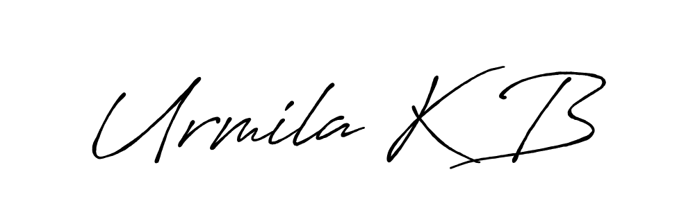 The best way (Antro_Vectra_Bolder) to make a short signature is to pick only two or three words in your name. The name Urmila K B include a total of six letters. For converting this name. Urmila K B signature style 7 images and pictures png