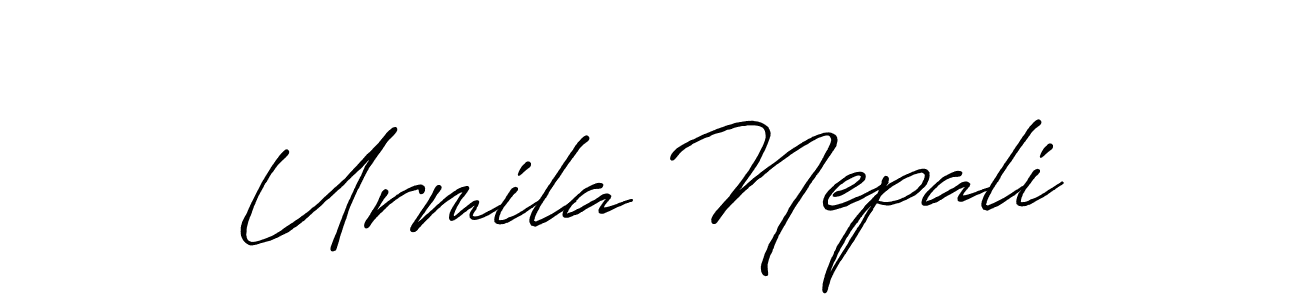 How to make Urmila Nepali name signature. Use Antro_Vectra_Bolder style for creating short signs online. This is the latest handwritten sign. Urmila Nepali signature style 7 images and pictures png