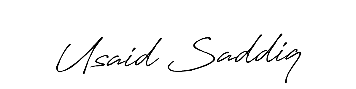 Make a beautiful signature design for name Usaid Saddiq. With this signature (Antro_Vectra_Bolder) style, you can create a handwritten signature for free. Usaid Saddiq signature style 7 images and pictures png