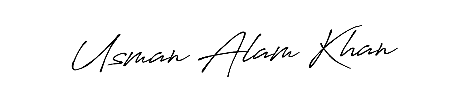 How to make Usman Alam Khan name signature. Use Antro_Vectra_Bolder style for creating short signs online. This is the latest handwritten sign. Usman Alam Khan signature style 7 images and pictures png