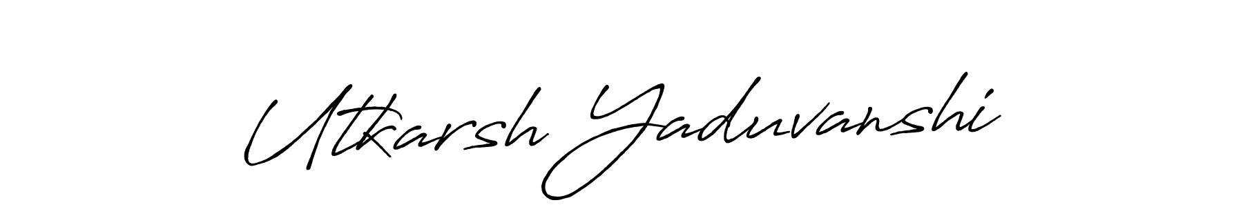 The best way (Antro_Vectra_Bolder) to make a short signature is to pick only two or three words in your name. The name Utkarsh Yaduvanshi include a total of six letters. For converting this name. Utkarsh Yaduvanshi signature style 7 images and pictures png