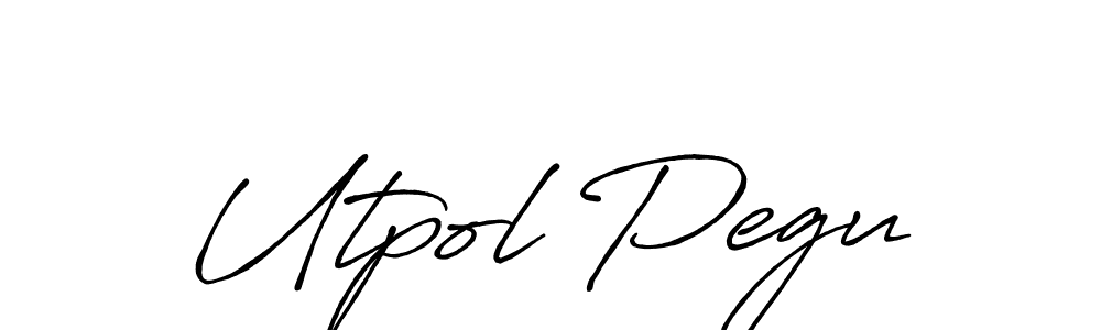 How to make Utpol Pegu name signature. Use Antro_Vectra_Bolder style for creating short signs online. This is the latest handwritten sign. Utpol Pegu signature style 7 images and pictures png