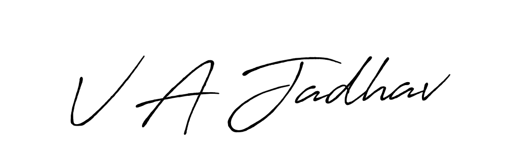 Use a signature maker to create a handwritten signature online. With this signature software, you can design (Antro_Vectra_Bolder) your own signature for name V A Jadhav. V A Jadhav signature style 7 images and pictures png