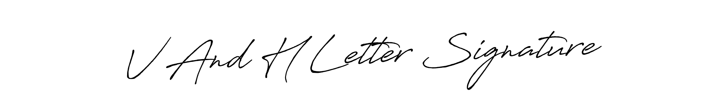 Similarly Antro_Vectra_Bolder is the best handwritten signature design. Signature creator online .You can use it as an online autograph creator for name V And H Letter Signature. V And H Letter Signature signature style 7 images and pictures png