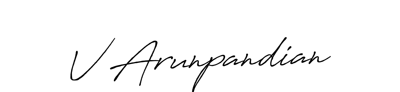 How to make V Arunpandian name signature. Use Antro_Vectra_Bolder style for creating short signs online. This is the latest handwritten sign. V Arunpandian signature style 7 images and pictures png