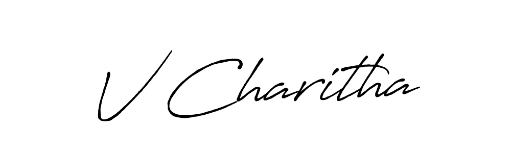 The best way (Antro_Vectra_Bolder) to make a short signature is to pick only two or three words in your name. The name V Charitha include a total of six letters. For converting this name. V Charitha signature style 7 images and pictures png