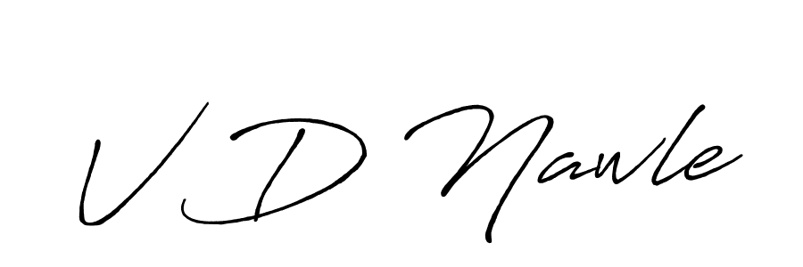 The best way (Antro_Vectra_Bolder) to make a short signature is to pick only two or three words in your name. The name V D Nawle include a total of six letters. For converting this name. V D Nawle signature style 7 images and pictures png