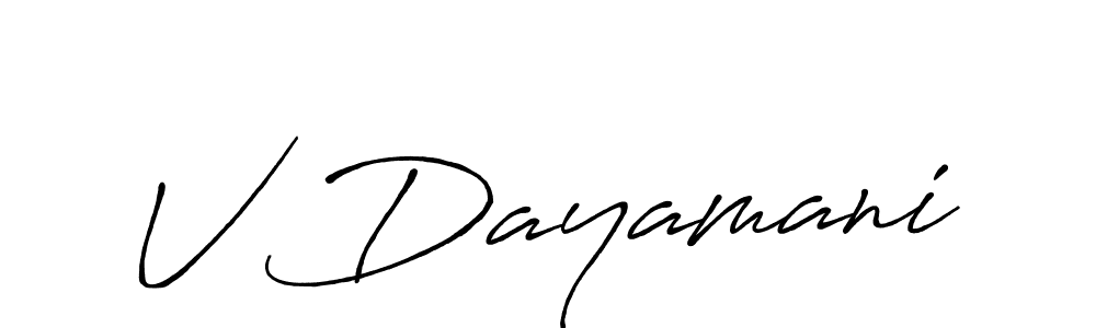 How to make V Dayamani name signature. Use Antro_Vectra_Bolder style for creating short signs online. This is the latest handwritten sign. V Dayamani signature style 7 images and pictures png