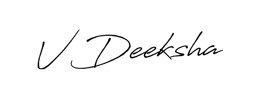 if you are searching for the best signature style for your name V Deeksha. so please give up your signature search. here we have designed multiple signature styles  using Antro_Vectra_Bolder. V Deeksha signature style 7 images and pictures png