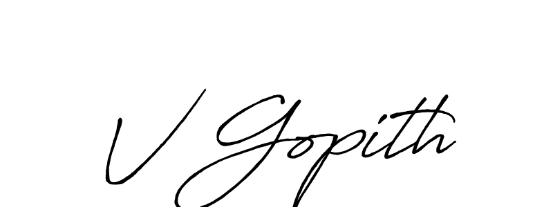 Use a signature maker to create a handwritten signature online. With this signature software, you can design (Antro_Vectra_Bolder) your own signature for name V Gopith. V Gopith signature style 7 images and pictures png