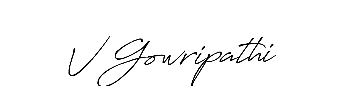How to make V Gowripathi signature? Antro_Vectra_Bolder is a professional autograph style. Create handwritten signature for V Gowripathi name. V Gowripathi signature style 7 images and pictures png