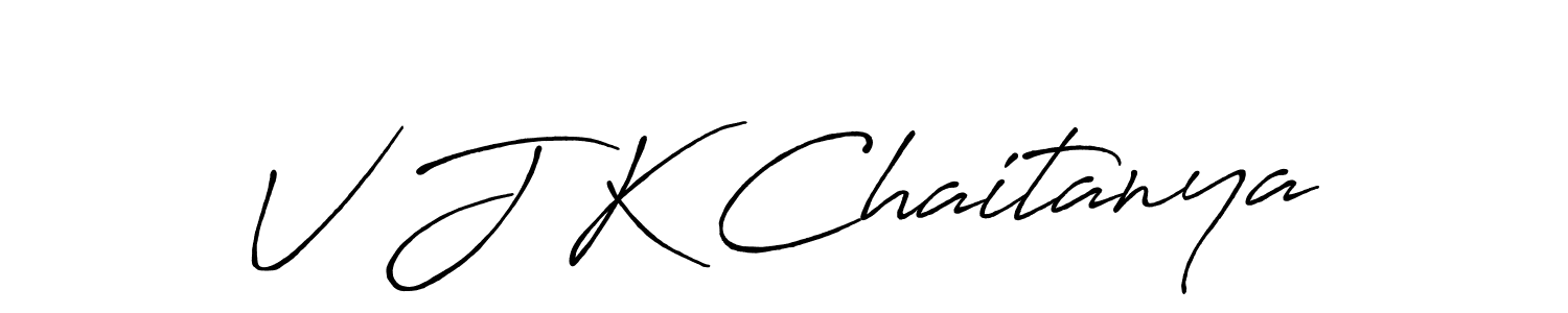 How to make V J K Chaitanya name signature. Use Antro_Vectra_Bolder style for creating short signs online. This is the latest handwritten sign. V J K Chaitanya signature style 7 images and pictures png