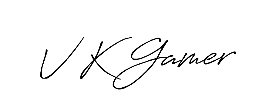 Also You can easily find your signature by using the search form. We will create V K Gamer name handwritten signature images for you free of cost using Antro_Vectra_Bolder sign style. V K Gamer signature style 7 images and pictures png