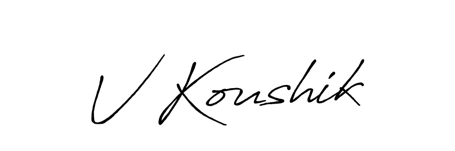 Similarly Antro_Vectra_Bolder is the best handwritten signature design. Signature creator online .You can use it as an online autograph creator for name V Koushik. V Koushik signature style 7 images and pictures png
