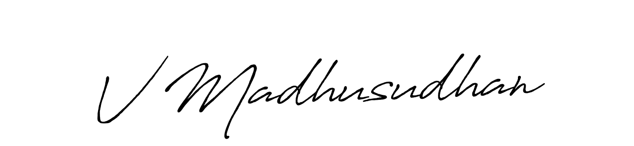 Use a signature maker to create a handwritten signature online. With this signature software, you can design (Antro_Vectra_Bolder) your own signature for name V Madhusudhan. V Madhusudhan signature style 7 images and pictures png