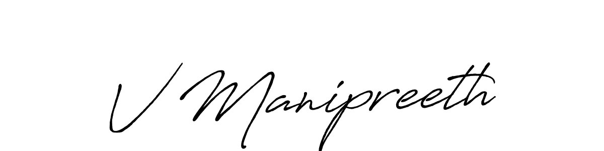 How to make V Manipreeth name signature. Use Antro_Vectra_Bolder style for creating short signs online. This is the latest handwritten sign. V Manipreeth signature style 7 images and pictures png