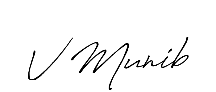 How to make V Munib name signature. Use Antro_Vectra_Bolder style for creating short signs online. This is the latest handwritten sign. V Munib signature style 7 images and pictures png