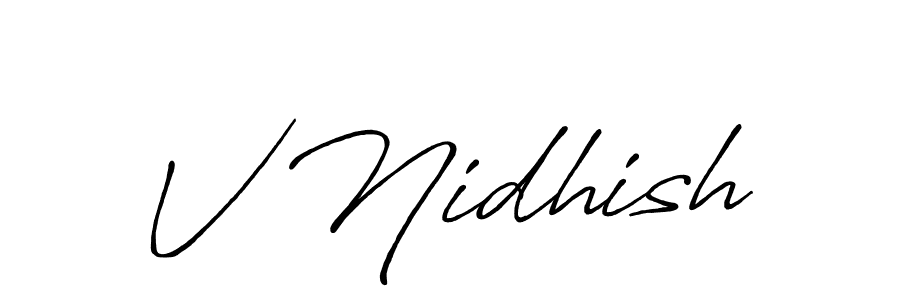 Similarly Antro_Vectra_Bolder is the best handwritten signature design. Signature creator online .You can use it as an online autograph creator for name V Nidhish. V Nidhish signature style 7 images and pictures png