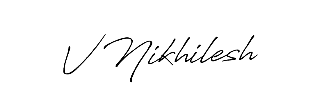 How to make V Nikhilesh signature? Antro_Vectra_Bolder is a professional autograph style. Create handwritten signature for V Nikhilesh name. V Nikhilesh signature style 7 images and pictures png