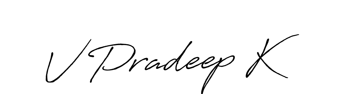 Create a beautiful signature design for name V Pradeep K. With this signature (Antro_Vectra_Bolder) fonts, you can make a handwritten signature for free. V Pradeep K signature style 7 images and pictures png