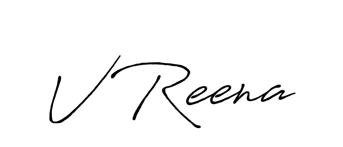 The best way (Antro_Vectra_Bolder) to make a short signature is to pick only two or three words in your name. The name V Reena include a total of six letters. For converting this name. V Reena signature style 7 images and pictures png