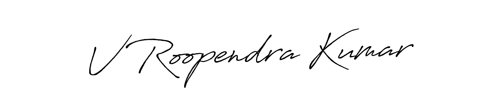 Create a beautiful signature design for name V Roopendra Kumar. With this signature (Antro_Vectra_Bolder) fonts, you can make a handwritten signature for free. V Roopendra Kumar signature style 7 images and pictures png