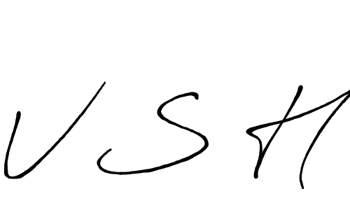 The best way (Antro_Vectra_Bolder) to make a short signature is to pick only two or three words in your name. The name V S H include a total of six letters. For converting this name. V S H signature style 7 images and pictures png