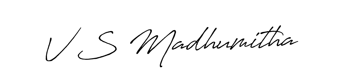 Design your own signature with our free online signature maker. With this signature software, you can create a handwritten (Antro_Vectra_Bolder) signature for name V S Madhumitha. V S Madhumitha signature style 7 images and pictures png