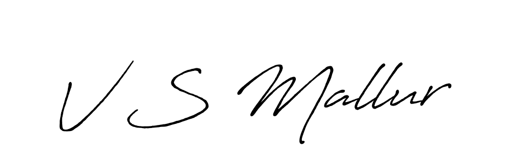 if you are searching for the best signature style for your name V S Mallur. so please give up your signature search. here we have designed multiple signature styles  using Antro_Vectra_Bolder. V S Mallur signature style 7 images and pictures png