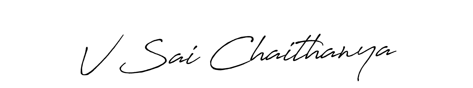 You should practise on your own different ways (Antro_Vectra_Bolder) to write your name (V Sai Chaithanya) in signature. don't let someone else do it for you. V Sai Chaithanya signature style 7 images and pictures png