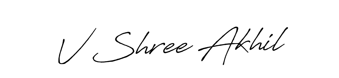 Antro_Vectra_Bolder is a professional signature style that is perfect for those who want to add a touch of class to their signature. It is also a great choice for those who want to make their signature more unique. Get V Shree Akhil name to fancy signature for free. V Shree Akhil signature style 7 images and pictures png