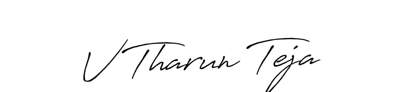 How to make V Tharun Teja name signature. Use Antro_Vectra_Bolder style for creating short signs online. This is the latest handwritten sign. V Tharun Teja signature style 7 images and pictures png