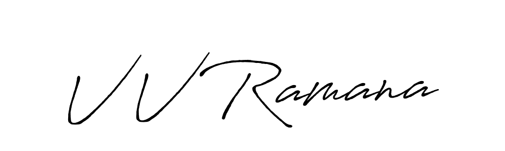 if you are searching for the best signature style for your name V V Ramana. so please give up your signature search. here we have designed multiple signature styles  using Antro_Vectra_Bolder. V V Ramana signature style 7 images and pictures png